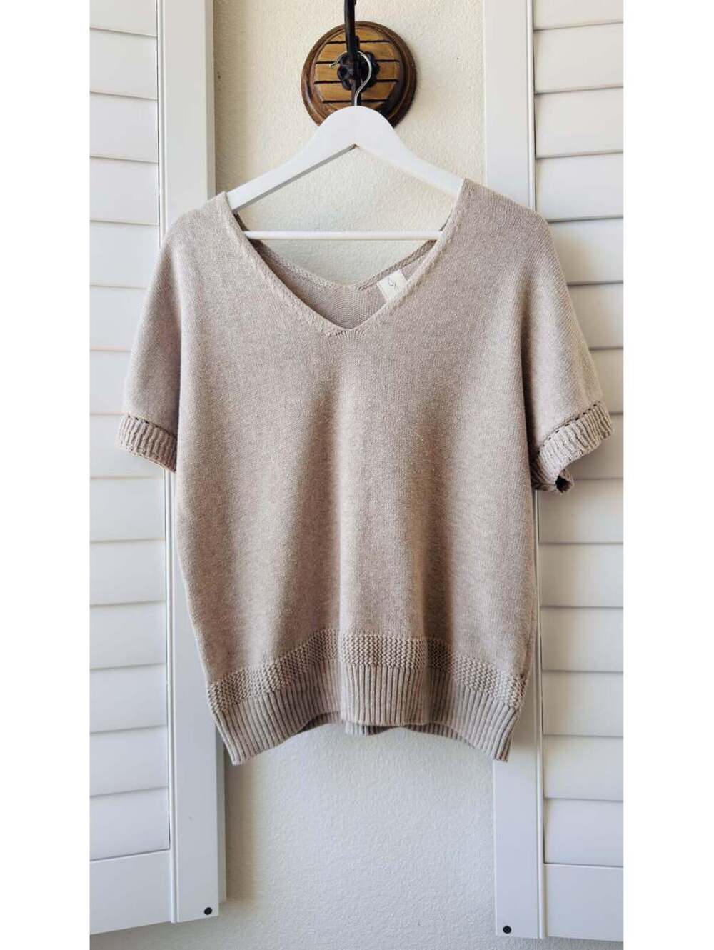Joie V-Neck Short Sleeve Cotton Knit Sweater Top Size L
